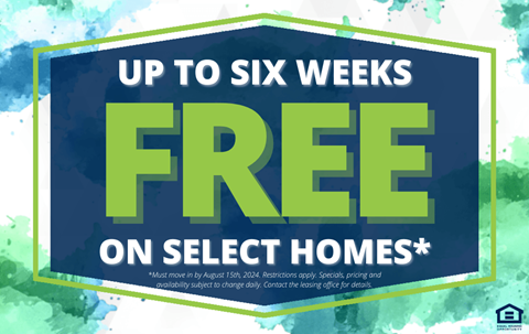 a sign that says free on select homes with a blue and green background